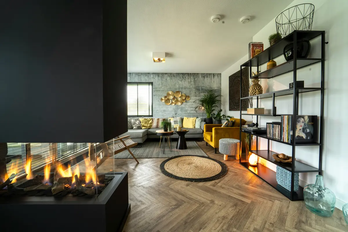 Modern gas fireplace installed in a Austin living room