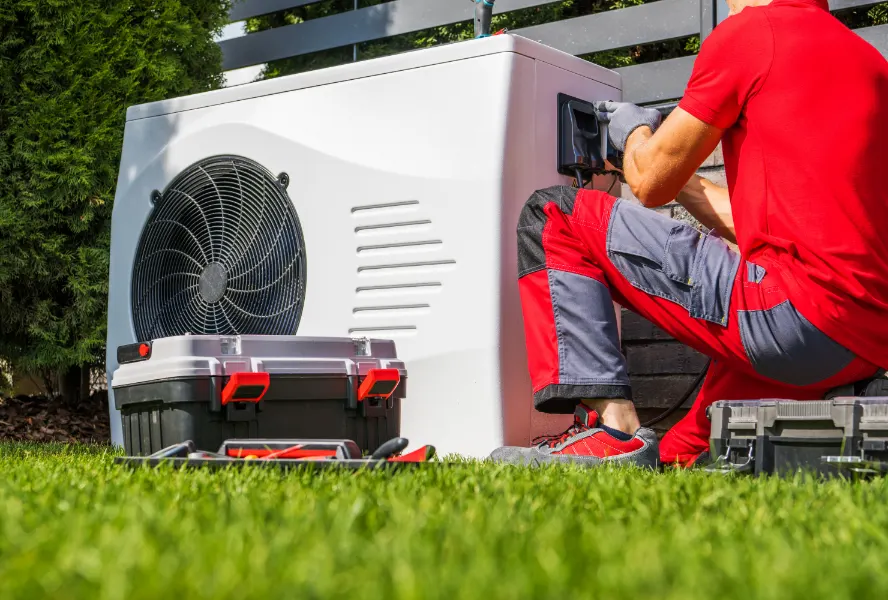 Residential cold-climate heat pump outdoor unit installed at a Austin home