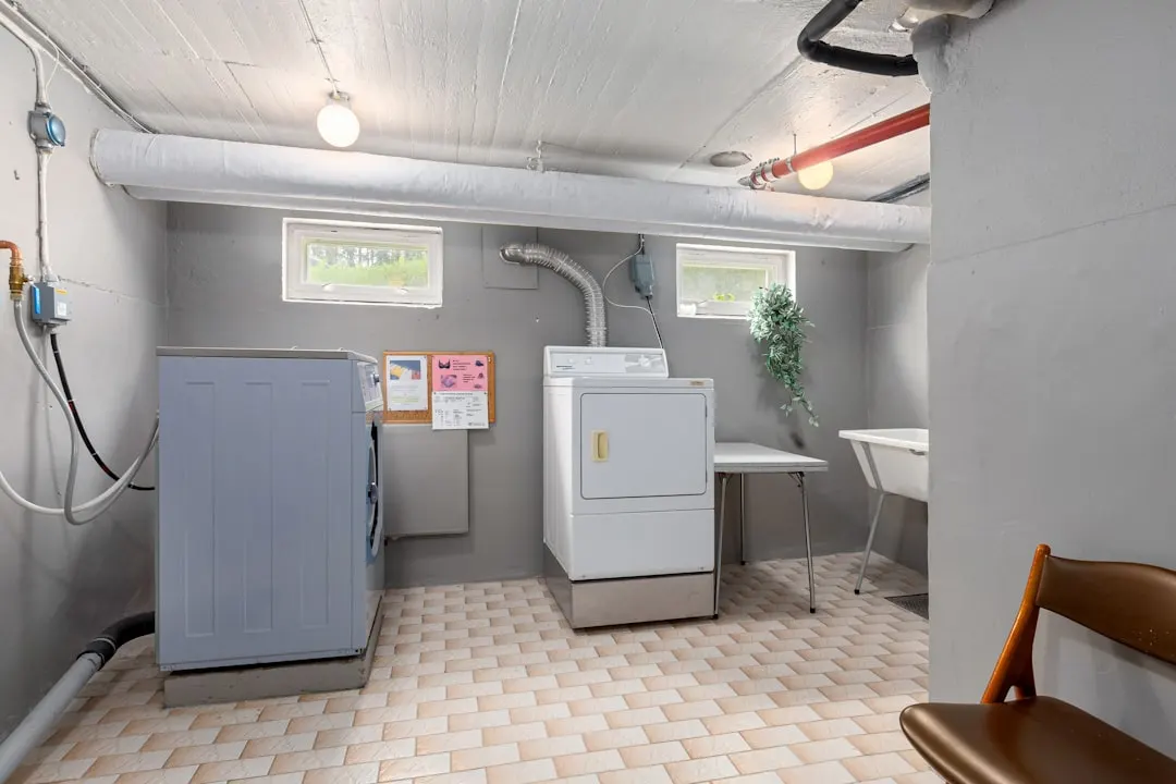 Mechanical room with HRV ventilator and HVAC equipment
